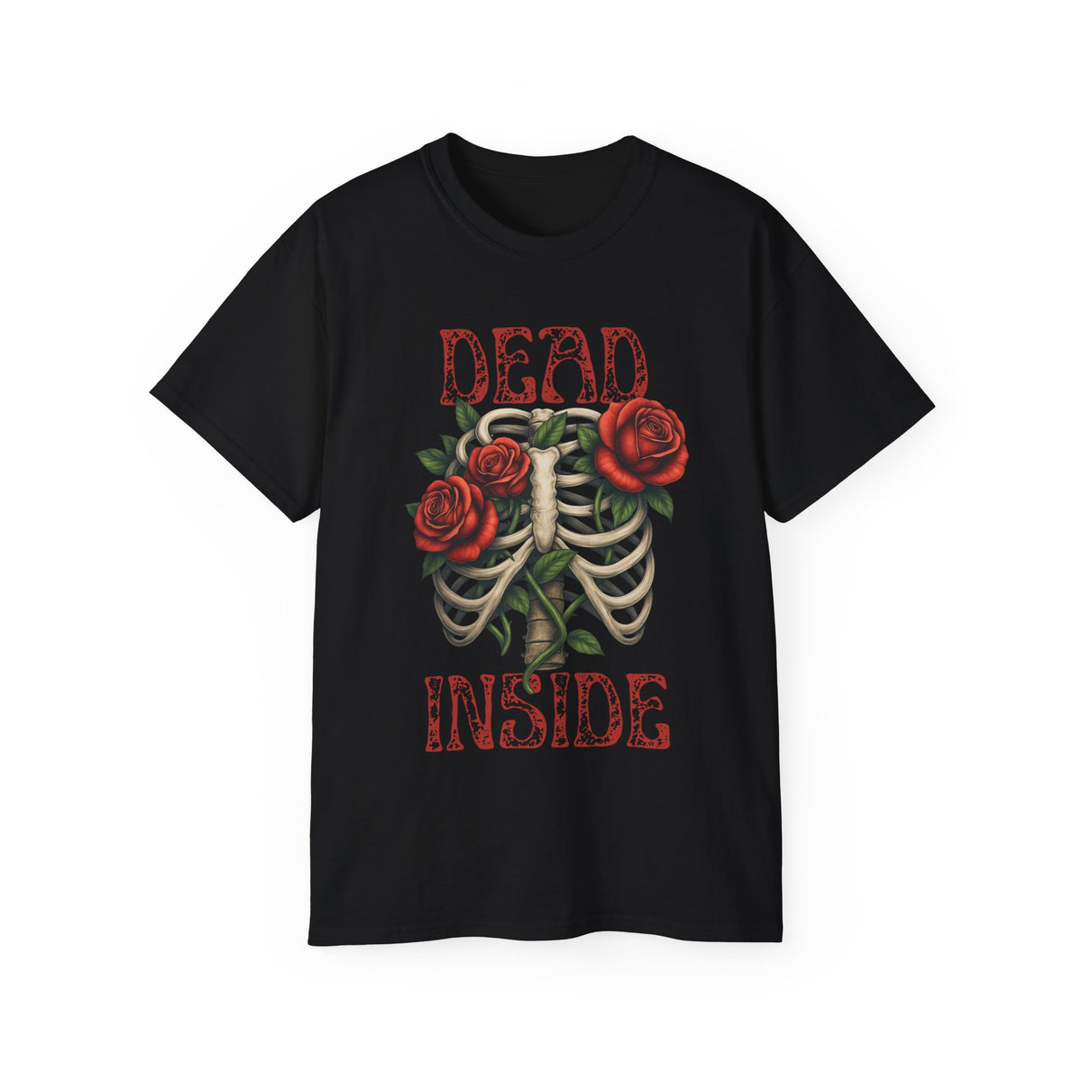 Dead Inside Skeleton Rib Cage Red Roses -GILDAN 2000 Unisex T-Shirt