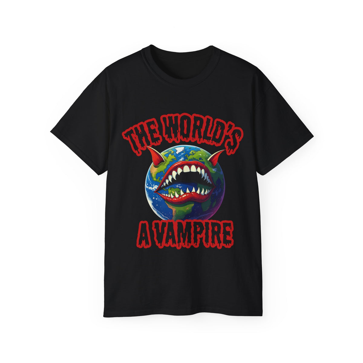 The World's A Vampire, Vampire Planet Earth Shirt -GILDAN 2000 Unisex Cotton T-Shirt