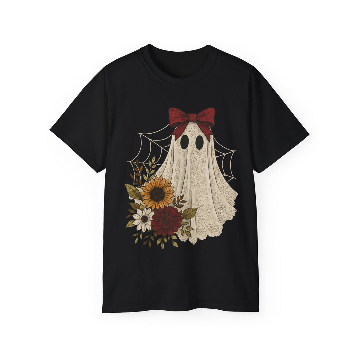 Lace Ghost With Bow & Floral Shirt -GILDAN 2000 Unisex Cotton T-Shirt
