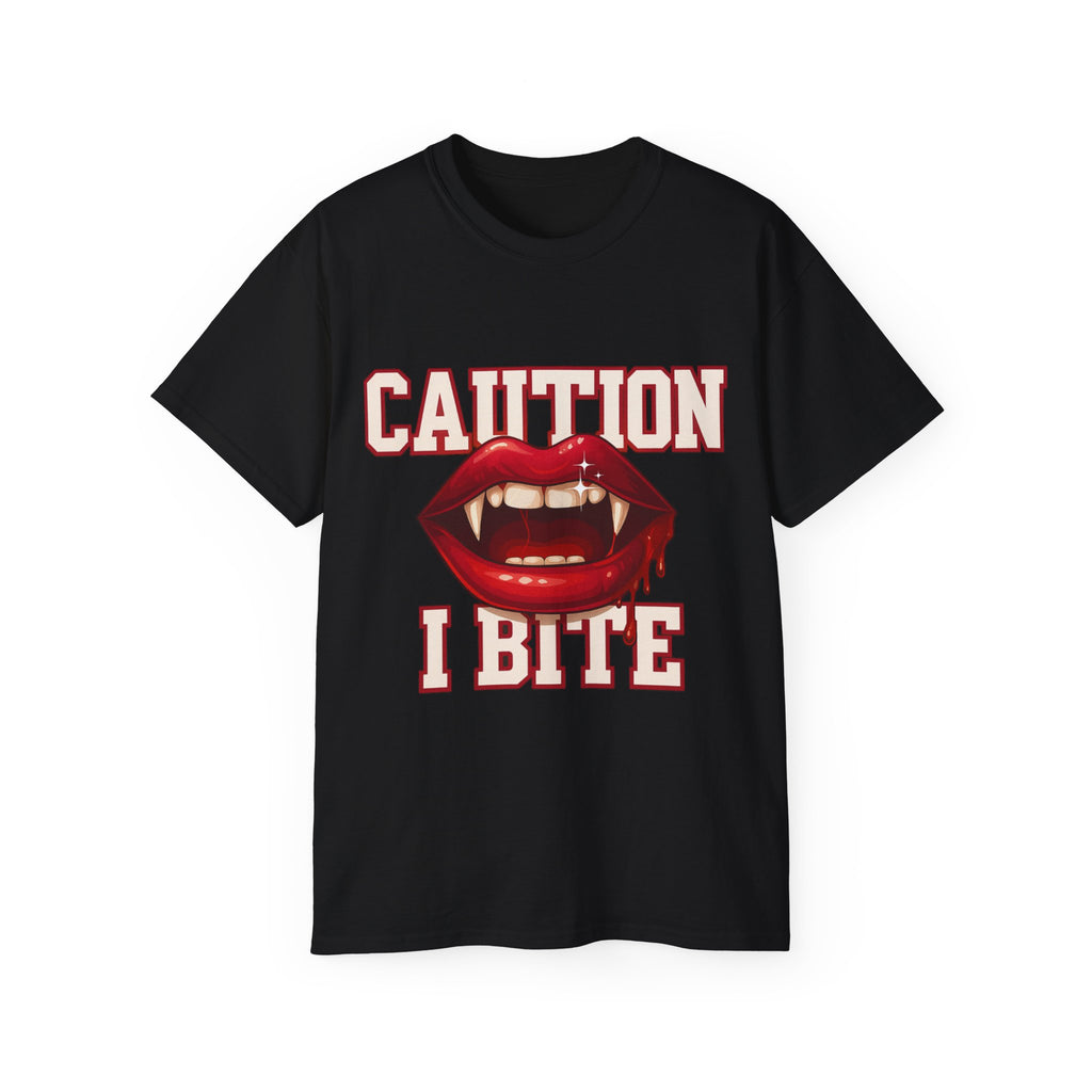 Caution I Bite Vampire Fangs & Red Lips -GILDAN 2000 Unisex T-Shirt