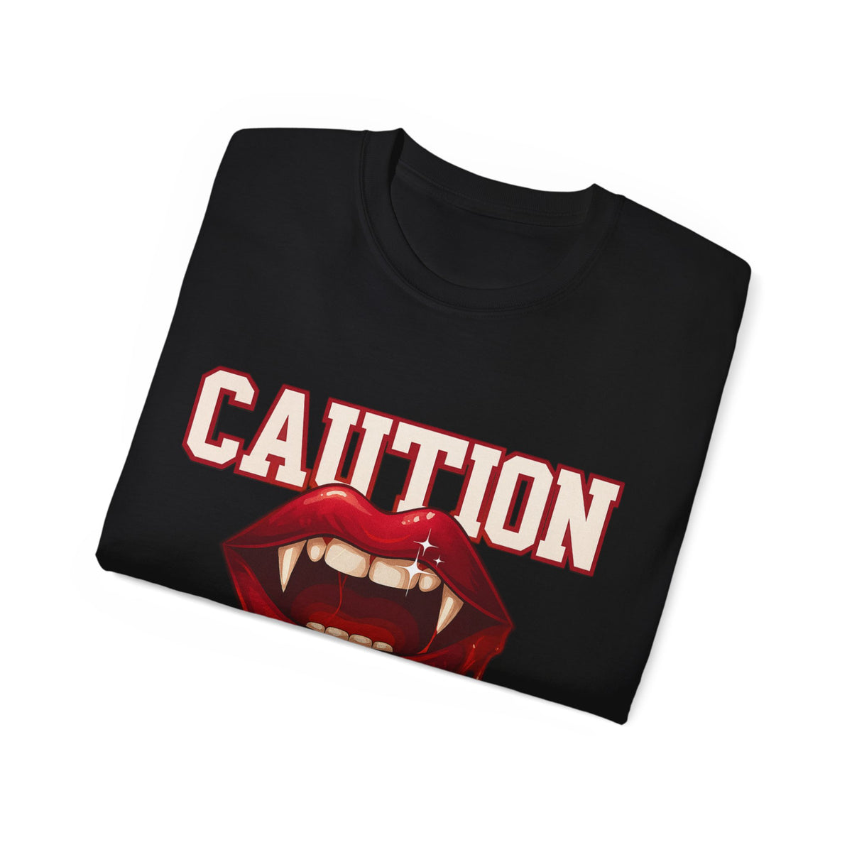 Caution I Bite Vampire Fangs & Red Lips -GILDAN 2000 Unisex T-Shirt