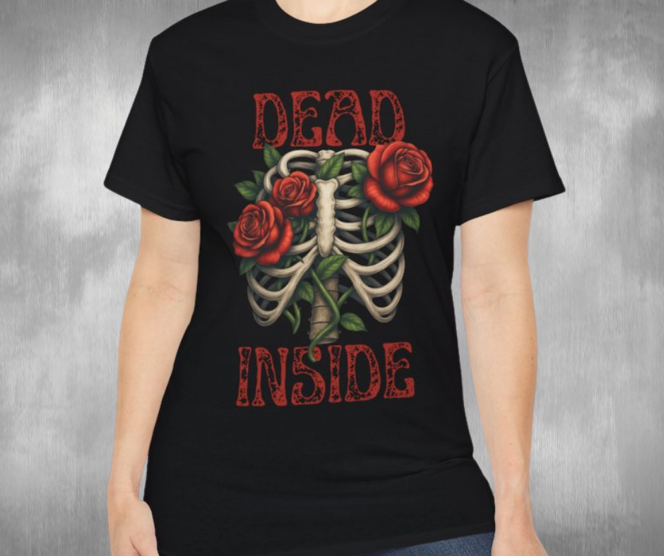 Dead Inside Skeleton Rib Cage Red Roses -GILDAN 2000 Unisex T-Shirt